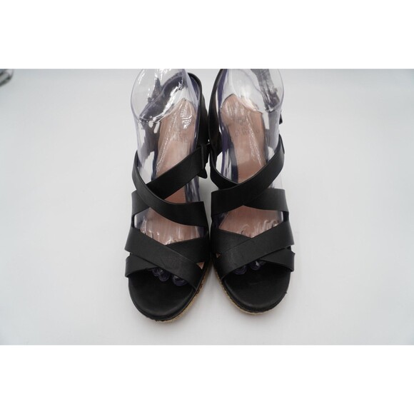 Vince Camuto Black Crisscross Straps Espadrille Trim Platform Wedge Sandals Sz 9 - Picture 6 of 16